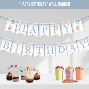 Cute Teddy Bear Happy Birthday Banner, Beary First Birthday Banner, Teddy Bear 1st Birthday Bunting, First Birthday Wall Banner, TB