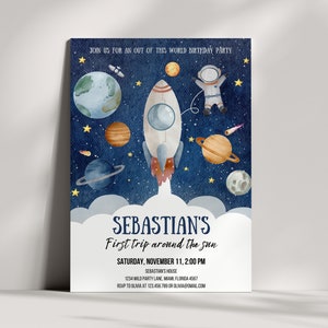 Space First Birthday Invitation: Solar System Party (DIY Template)