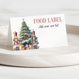 Etiquetas de nome de lugar para impressão de Natal do quebra-nozes e cartões de barraca de comida para decoração sazonal, etiquetas de nome de Natal, cartões de assento