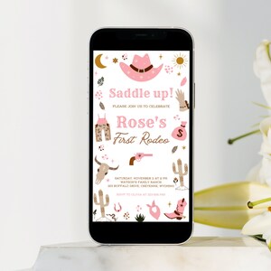 My First Rodeo Birthday Mobile Invitation, Cowgirl Evite, Western Invitation, Cowgirl Party Invite, Wild West Invitation, CI