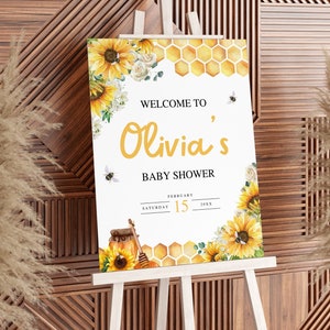 Bumble Bee Baby Shower Welcome Sign Girl, Honey Bee Baby Shower Sign, Sunflower Baby Shower Welcome Board, Honey Bee Decor Welcome Poster