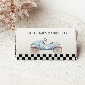 Fast One Birthday Chocolate Wrapper Template, Vintage Race Car Party Candy Bar Wrappers, Mini Chocolate Wrappers, Chocolate Bar Label, RCI
