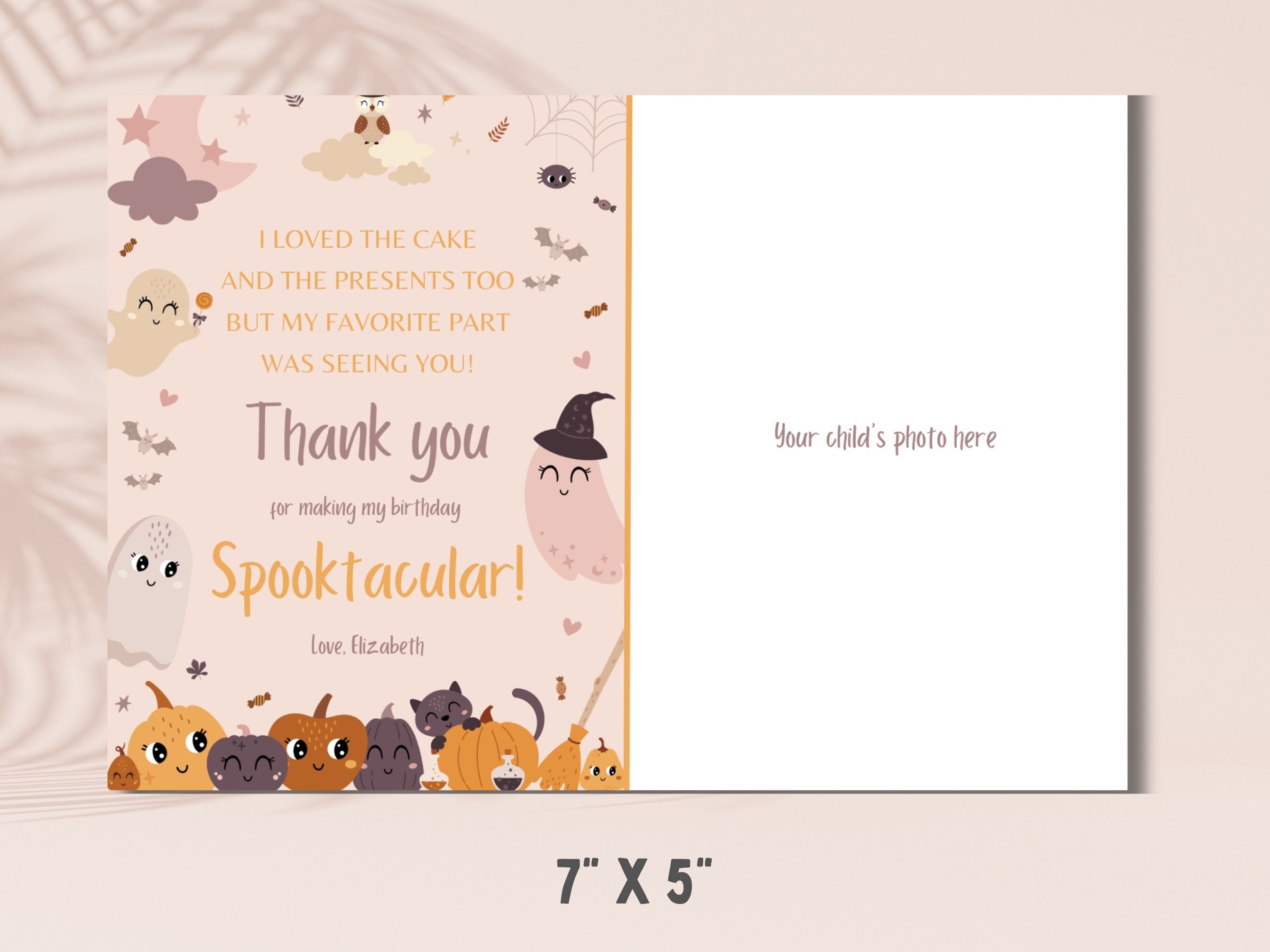 Boho Spooky Halloween Birthday Thank You Card Printable (digital ...