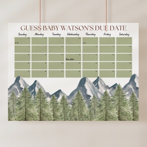 Adventure Awaits Baby Shower Due Date Calendar: Woodland Theme (Digital Download)