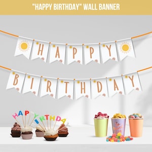Sunshine Birthday Party Printable Banner, First Trip Around The Sun Happy Birthday Banner, 1st Birthday Girl Decoration Birthday Bunting