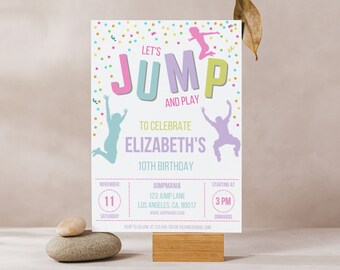 Trampoline Birthday Invitation: Jump Party, Bounce House (Editable Canva Template)