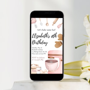 Cooking Birthday Party Mobile Invitation, Baking Birthday Digital Invitation, Baking Party, Cooking Birthday, Baking Birthday Party Evite