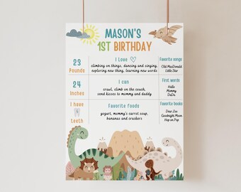 Tablero de hitos de dinosaurio para niño / Póster de hitos de fiesta de dinosaurios / Letrero de hitos de bebé jurásico / Plantilla de Canva editable / Descarga digital