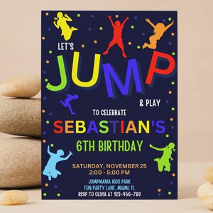 Invito alla festa con trampolino, Invito di compleanno al parco trampolino, Invito di compleanno di coriandoli, Jump Party, Invito alla festa di Bounce House