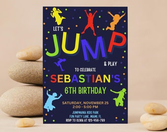 Trampoline Birthday Invitation: Jump Party, Bounce House (Editable Canva Template)