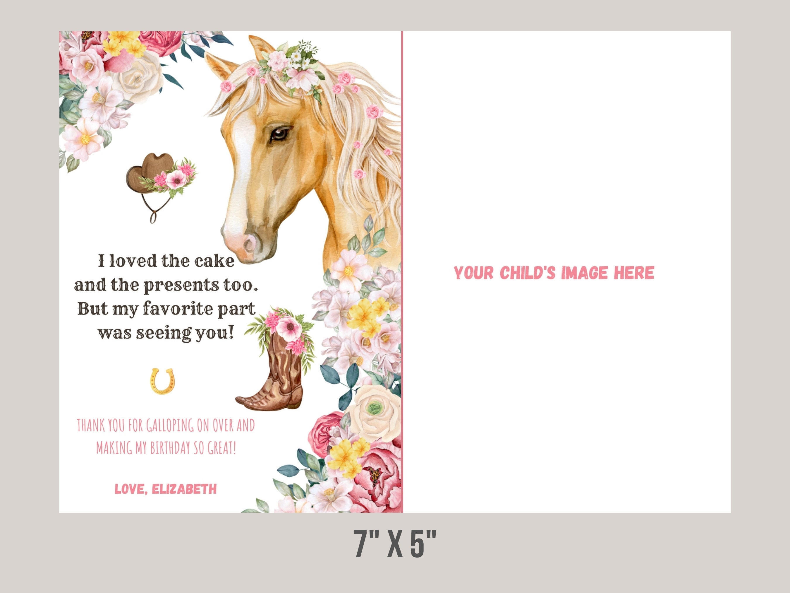 Horse Birthday Thank You Card Template Saddle up Cowgirl - Etsy Canada