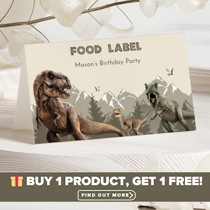 Dinosaur Birthday Food Tent Cards | Jurassic Place Cards | Dino Party Table Labels | Editable Canva Template | Digital Download