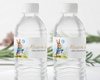 Peter Rabbit Flaschenetiketten | Häschen-Flaschen-Aufkleber | Kaninchen-Partyflasche Wraps | Bearbeitbare Canva Vorlage | Digitaler Download