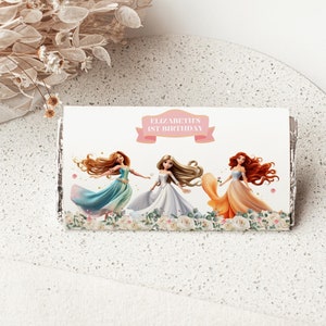 Princess Party Birthday Chocolate Wrappers, Princess Theme Candy Bar Wrappers, Royal Birthday Party Mini Chocolate Bar Label, Candy Wrappers