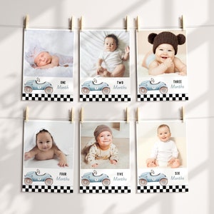 Banner rápido para fotos de festa de aniversário, cartões de marco mensal para festa de carro de corrida vintage, banner de primeiro aniversário, banner de aniversário de bebê, RCI