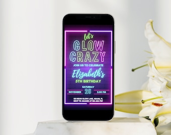 Neon Glow Birthday Invitation: Let's Glow Crazy Party (Digital)