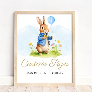 Peter Rabbit Geburtstagsschild, Peter Rabbit Partykarten und Geschenke, Flopsie Bunny Dessert Tischschild, Bunny Birthday Cookie Tischschild