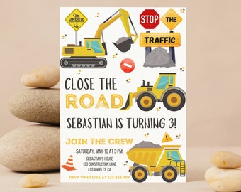 Construction Birthday Party Invitation, Construction Theme Birthday Party, Excavator Party, First Birthday Boy Theme, Dump Truck Invite