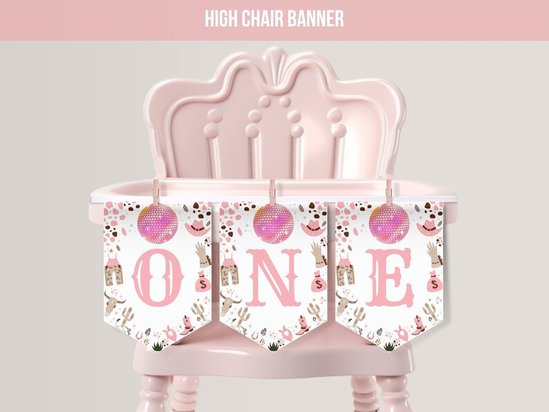 Space Cowgirl My First Rodeo Birthday High Chair Banner | Disco Cowgirl ...