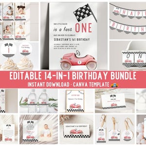 Fast One Birthday Decorations Bundle, Race Car Birthday Party, First Lap Around The Track, Race Car Party, Retro Red Racing Car