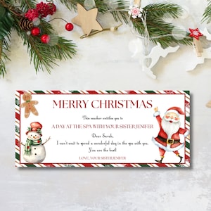 クリスマス ギフト券テンプレート、編集可能なクリスマス ギフト券、クリスマス クーポン テンプレート、印刷可能なギフト カード券、クリスマス デコレーション