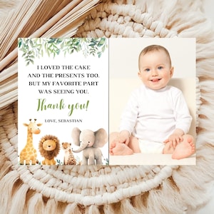 Cartes de remerciement photo Wild One Birthday, Notes de remerciement 1er anniversaire, carte de remerciement imprimable anniversaire thème jungle, décoration d'anniversaire Safari