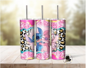 Stitch and Angel Tumbler Wrap: Pink Leopard Print (Digital Download)