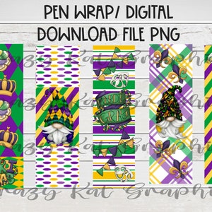 Mardi Gras, Gnome, Epoxy, Crafting Supply, ink joy pen, Pen Wrap Digital Download file PNG