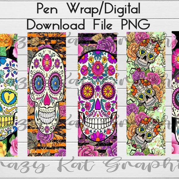 Sugar Skulls, Day of The Dead, Epoxy, Crafting Supply, ink joy pen, Pen Wrap Digital Download file PNG