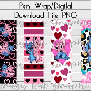 Stitch and Angel Character, Alien, Epoxy, Crafting Supply, ink joy pen, Pen Wrap Digital Download file PNG