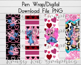 Stitch en Angel Character, Alien, Epoxy, Crafting Supply, inktvreugdepen, Pen Wrap Digital Download bestand PNG