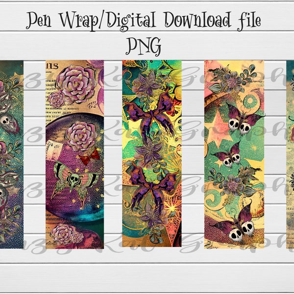 Pen Wrap, Gothic, Butterfly Epoxy, Crafting Supply, ink joy pen, Pen Wrap Digital Download file PNG