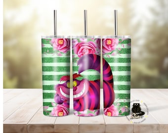 Cheshire Cat Tumbler Wrap: Floral Character Design (Digital Download)