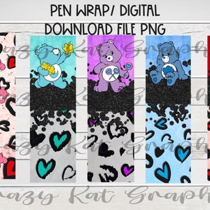 Valentine&#39;s Day, Hearts, Bear Character, Epoxy, Crafting Supply, ink joy pen, Pen Wrap Digital Download file PNG