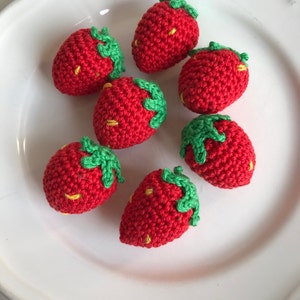 Crocheted strawberries for grocery store/children's kitchen, decoration