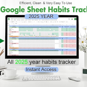 2025 Habit Tracker Spreadsheet | Google Sheets Habit Tracker | Daily Habit Tracker | Habit Spreadsheet Template | Fully updated 2025 Year