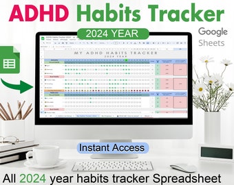 ADHD Habit Tracker Spreadsheet 2024 | ADHD Google Sheets Habit Tracker 2024 | Daily Habit Tracker For ADHD, Very Clean and Easy to Use