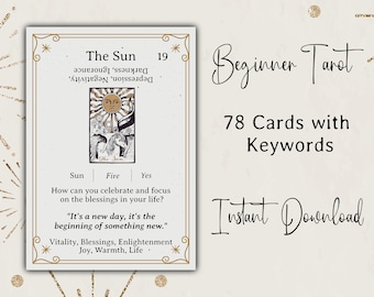 Anfänger Vintage Gold Tarot Deck, Tarot Karten, Lernen Sie eine Karte Tarot, Tarot Trainingsdeck, lernen Sie Tarot, druckbare Orakel, Instant Download