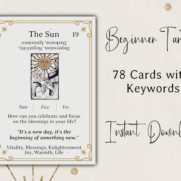 Beginner Vintage Gold Tarot deck, Tarot Cards, Learn Pick a card tarot, Tarot training deck, Learn tarot, Printable Oracle, Instant Download