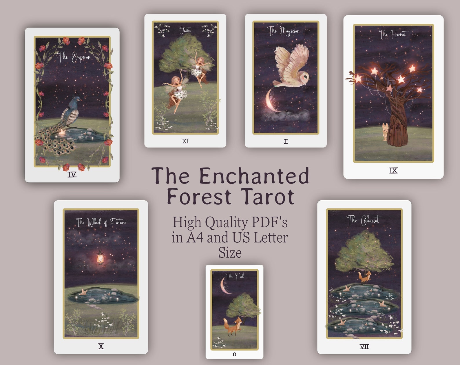 Printable Tarot Deck, Enchanted Forest Tarot Cards, Tarot Card Deck