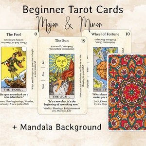 Komplette 78 Karten druckbare Tarotkarten mit Schlüsselwörtern | Anfänger-Tarot-Deck | PDF SOFORTIGER DOWNLOAD zum Ausdrucken, Tarot-Deck, Wähle ein Karten-Tarot