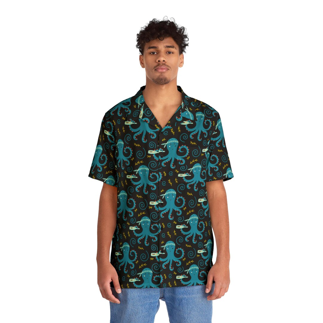 Pirate Octopus Button-up Shirt | Quirky Nautical Print | Relaxed Fit ...