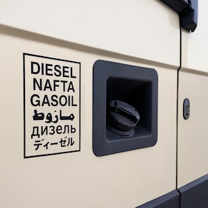 Naklejki Diesel w wielu językach, 6 języków, naklejka na paliwo, Camper International, naklejka Vanlife, nadruk Vanlife, olej napędowy, Off Road