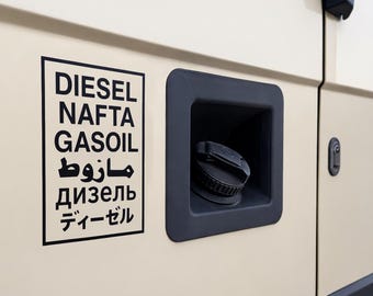 Diesel meertalige stickers, 6 talen, brandstofsticker, Camper International, Vanlife-sticker, Vanlife-print, benzine, offroad