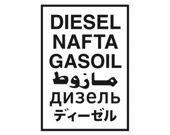 Diesel Multi language Decals, 6 languages, Fuel Sticker