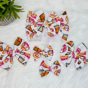 Dunkin’ Junkie | Dunkin’ Donuts Bow | Dunkin’ Donuts Headband | Dunkin’ Donuts Clip | Headwrap | Headband | Bow | Baby