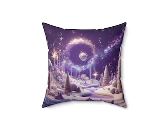 Spun Polyester Square Pillow, Purple Winter, Christmas