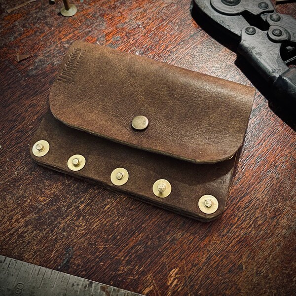 Ruffian” Industrial Wallet | Front Pocket Snap Wallet | Card Holder |  Brown Genuine Leather |  EDC | Rustic | Steampunk | Handmade in USA