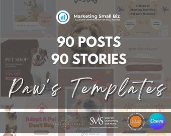 180 Paw's Social Media Posts | 90 Paw's Social Media Stories and Posts for Facebook & Instagram | Canva Template