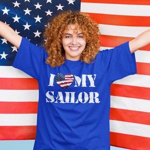 I Love My Sailor T-shirt unisex in stile morbido con scritta Patriotic United States USA Military Shirt U.S. Navy Tee